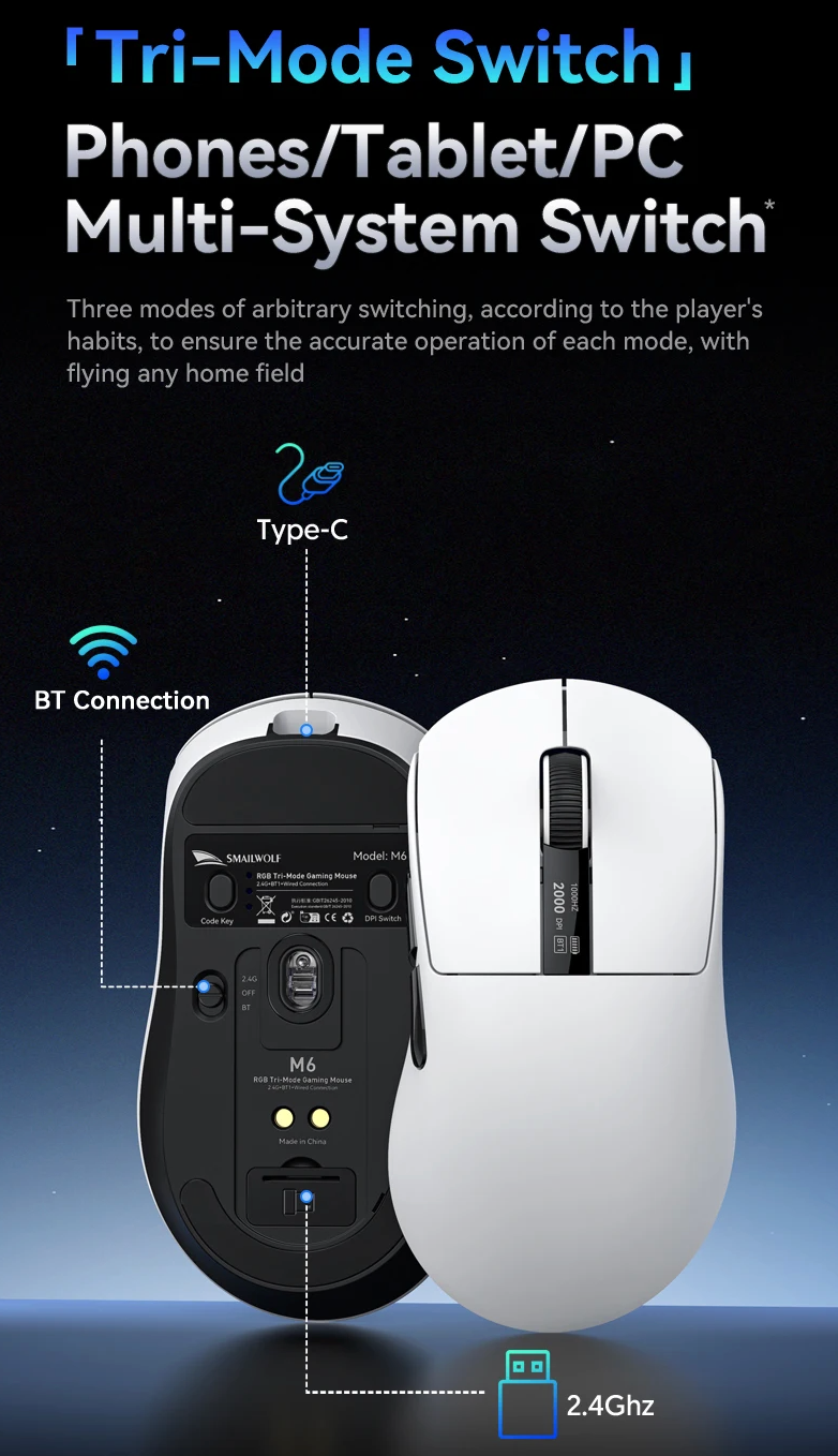 Lightweight Wireless Gaming Mouse with Trimode Bluetooth and Fast Charging for Laptop and PC