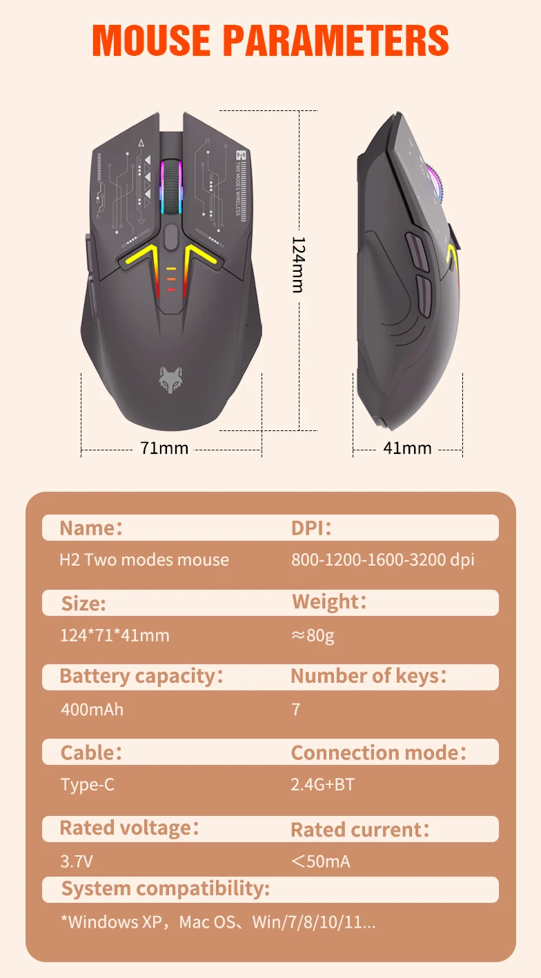 Wireless Bluetooth RGB Mouse with Magnetic Charging and Dual Mode for Gaming and Work