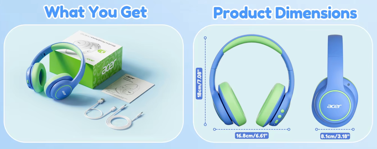 Kids Bluetooth Over Ear Headphones with Mic Safe Volume and Fast USB C Charging