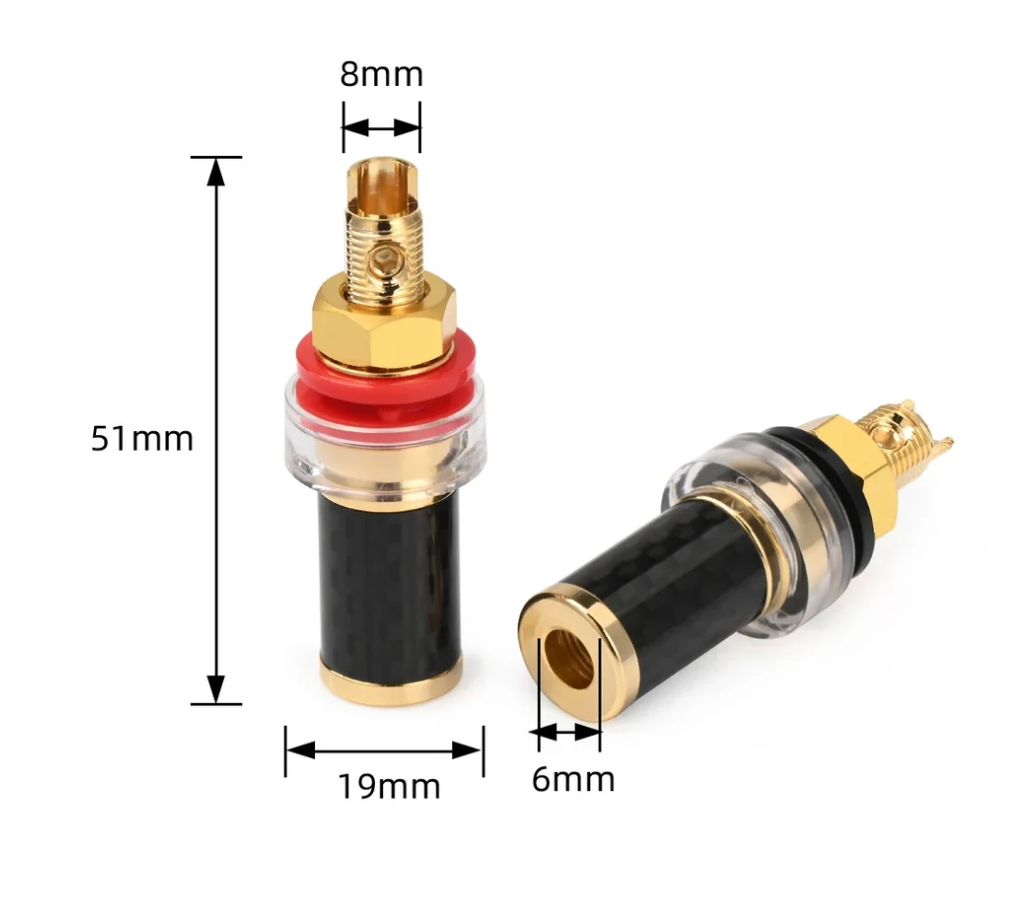 Premium Carbon Fibre Pure Copper Gold Plated Speaker Binding Posts Set of Four