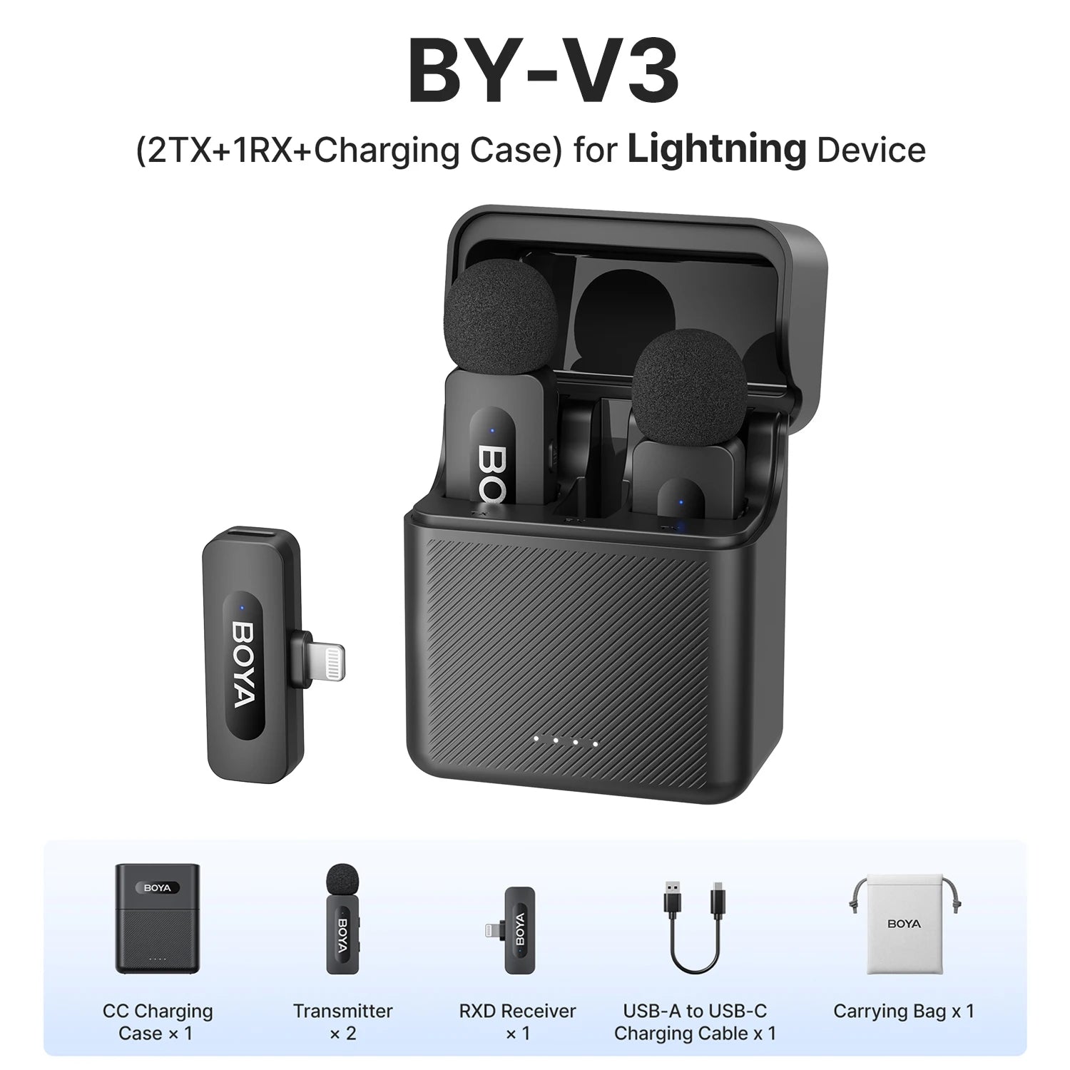 BOYA BY-V3 Wireless Lavalier Microphone for iPhone Android USB-C Cameras DJI Pocket 3 Video Recording Pro