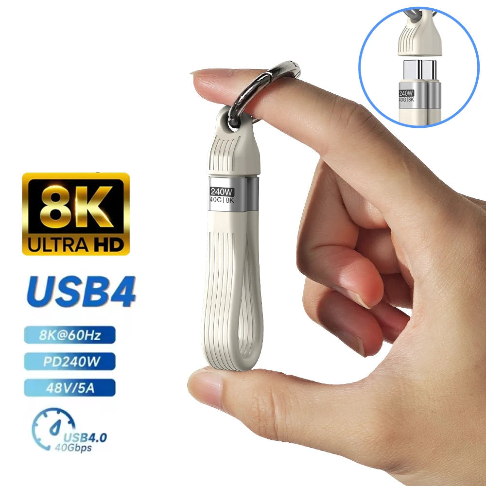 240W USB4 Type C to Type C Short Cable 40Gbps Fast Charging Data Cable for Laptop and Phone