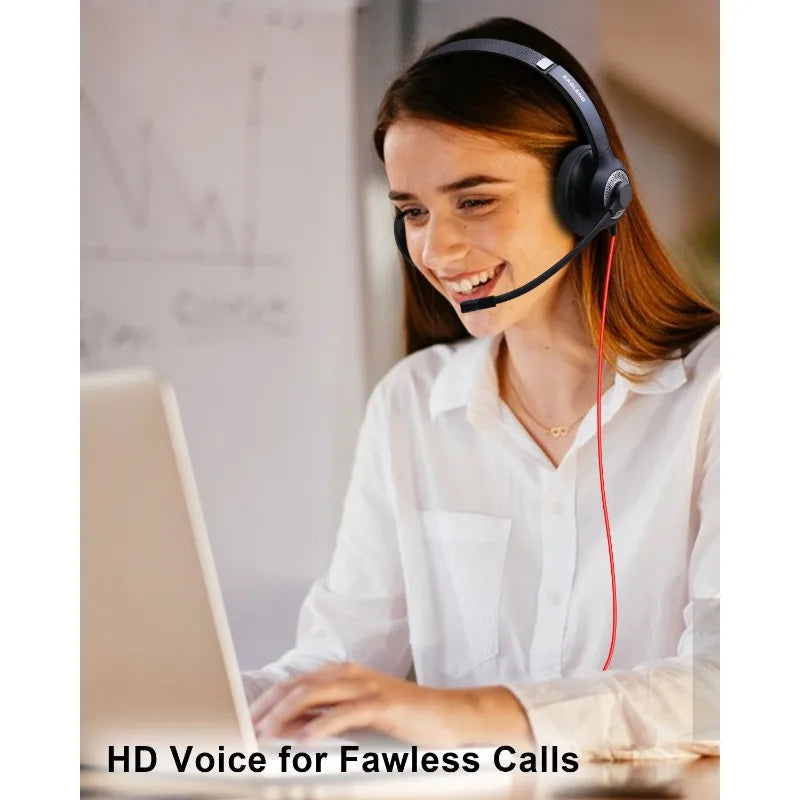 USB Wired Headset with Noise Cancelling Microphone and In-line Controls for Home Office