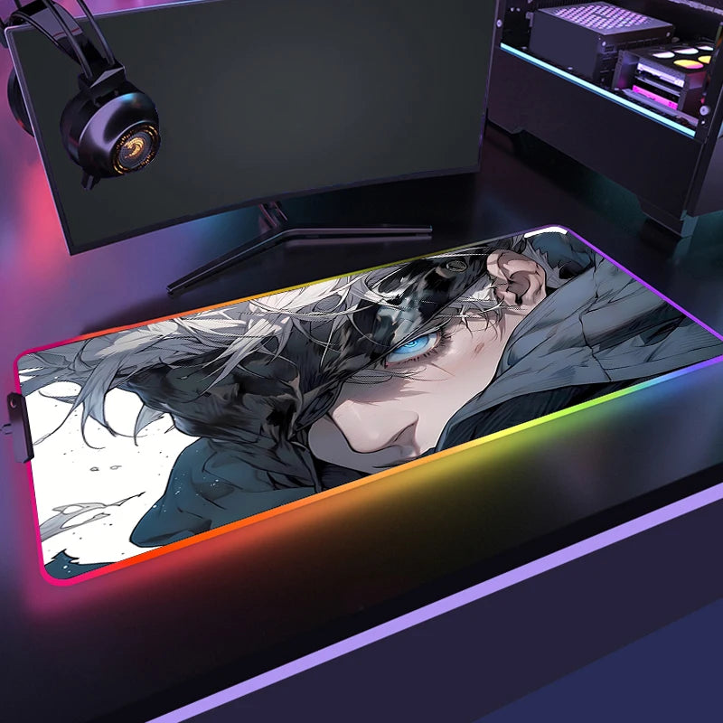 RGB Anime Gaming Mouse Mat XL with LED Lighting Non Slip Waterproof Desk Pad for Keyboard and Mouse