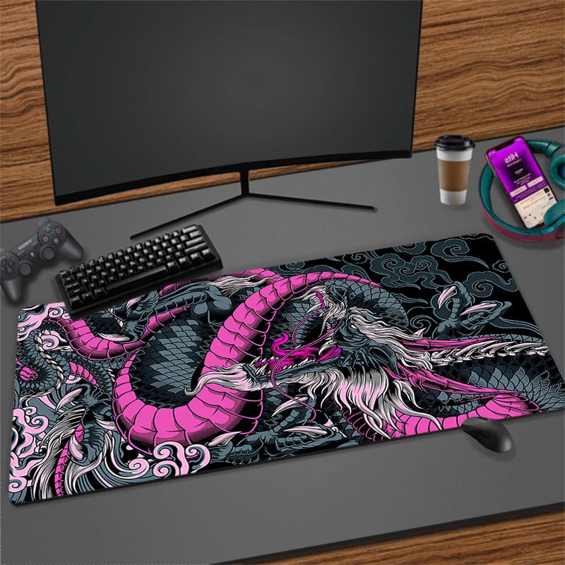 Large Extended Anti-Slip Mouse Pad for Gaming Desk with Durable Stitched Edges and Dragon Design