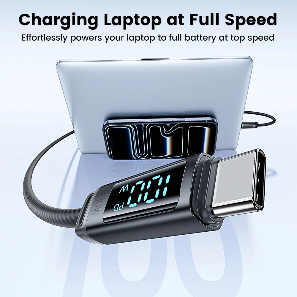 100W USB C to USB C Fast Charging Cable with Digital Display and Soft Silicone Design