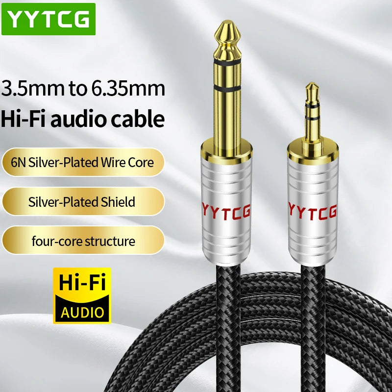 Premium 3.5mm to 6.35mm Silver Plated Audio Cable with Gold Plug for HiFi Sound Systems
