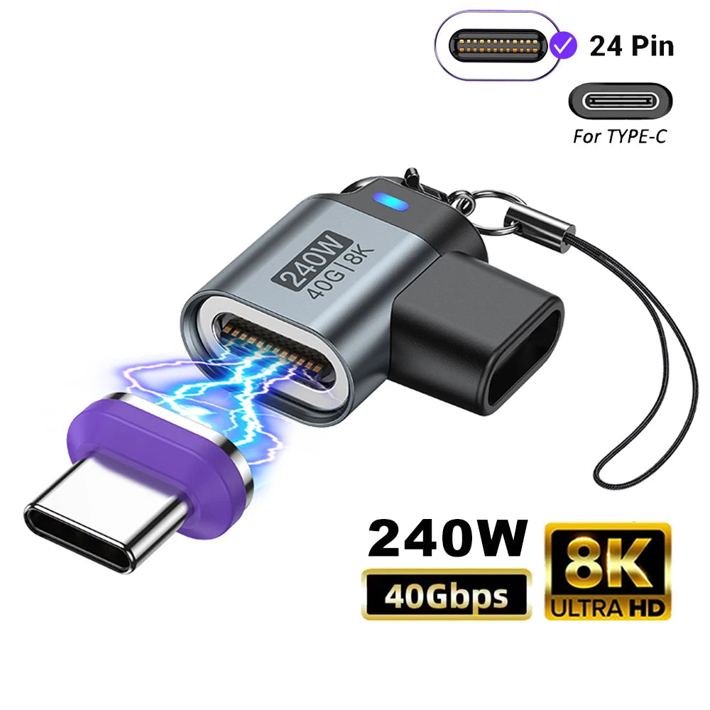 USB C Magnetic Adapter 40Gbps 8K 60Hz 240W PD Fast Charge Converter for Laptops and Devices
