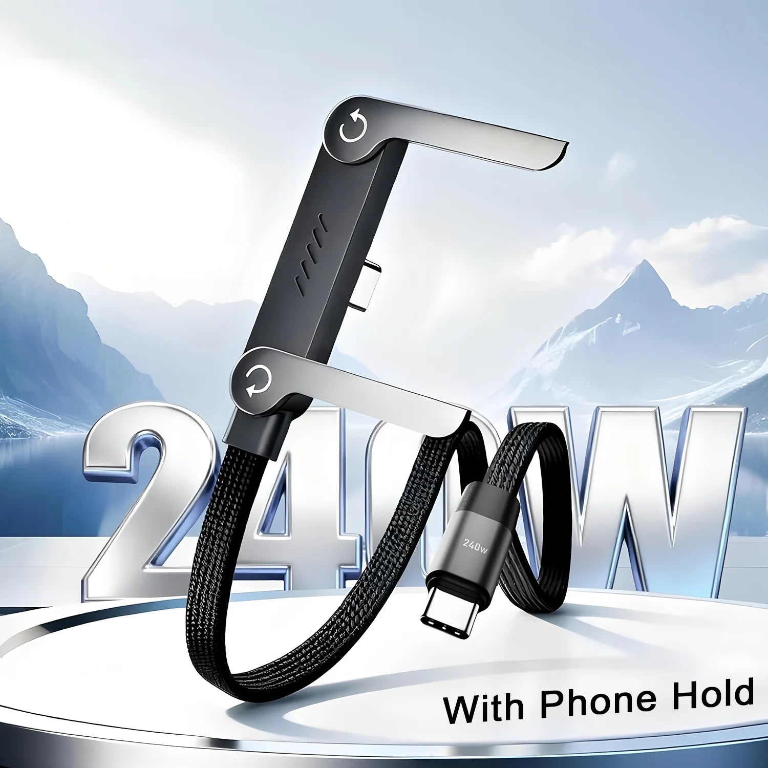 Foldable Phone and Tablet Stand with Dual Fast Charging Cable and 360 Degree Rotation