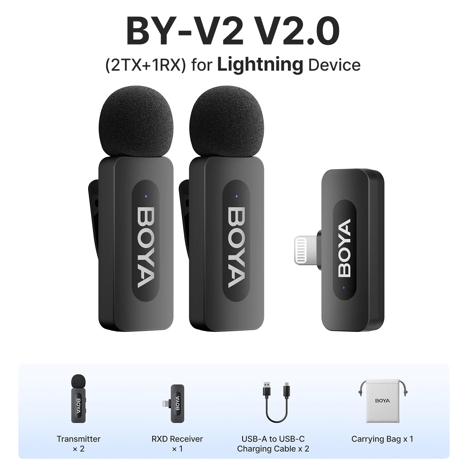 BOYA BY-V3 Wireless Lavalier Microphone for iPhone Android USB-C Cameras DJI Pocket 3 Video Recording Pro