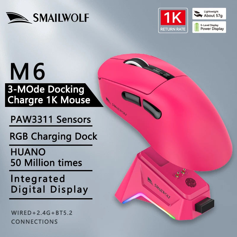 Lightweight Wireless Gaming Mouse with Trimode Bluetooth and Fast Charging for Laptop and PC