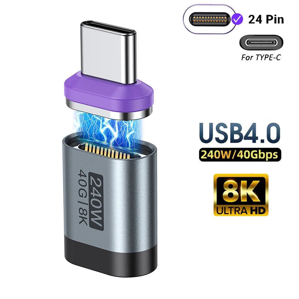 USB C Magnetic Adapter 40Gbps 8K 60Hz 240W PD Fast Charge Converter for Laptops and Devices