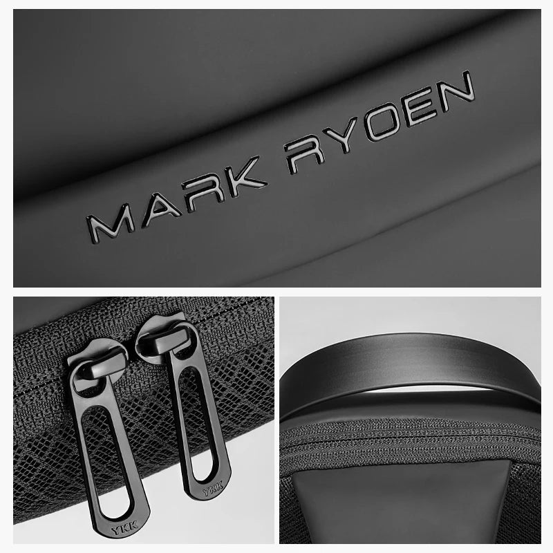 Men’s Black Oxford Crossbody Sling Bag with USB Charging and Water Resistant Chest Design 7.9 Inch