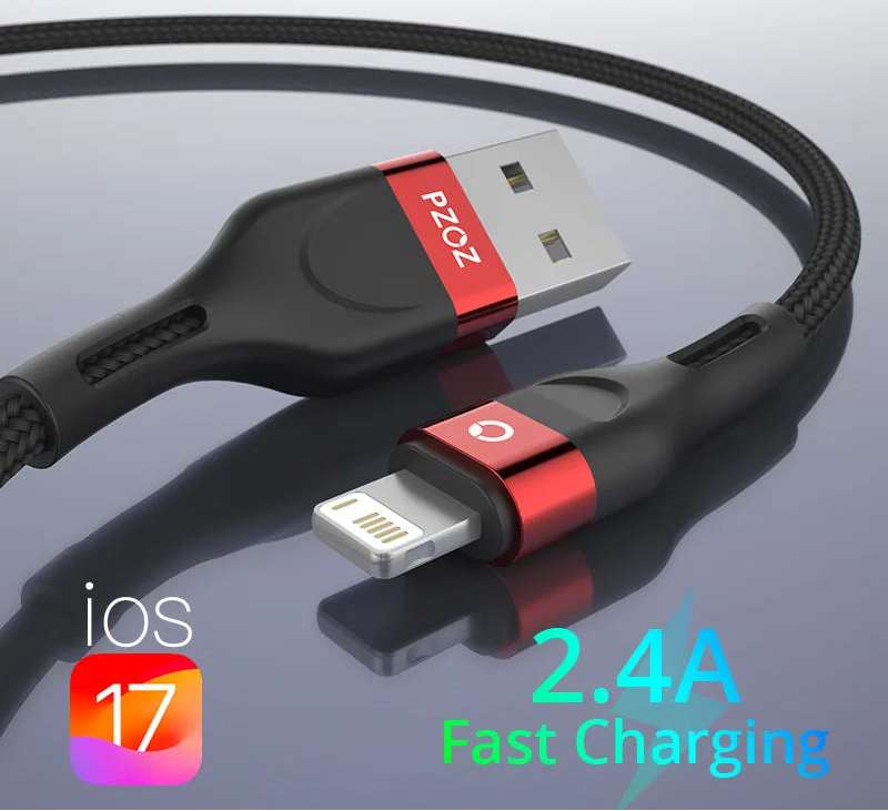 Fast Charging Braided USB A Cable for iPhone and iPad – 2m 3m Durable Cable for Apple Devices