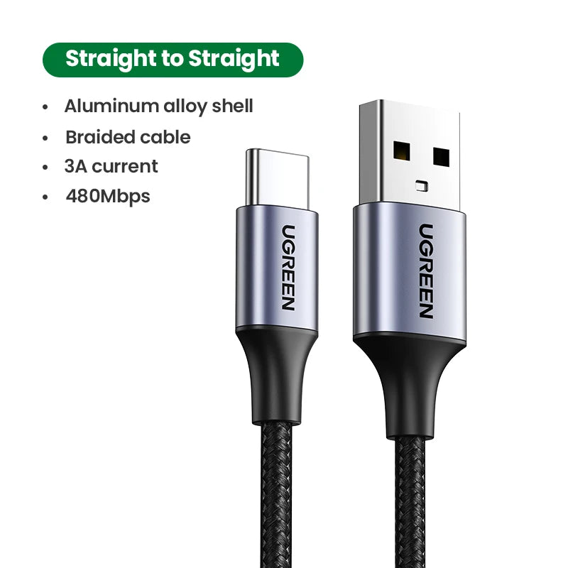 90 Degree USB-C to USB-C Fast Charge Cable 3A Nylon Right Angle Gaming Data Lead 480Mbps