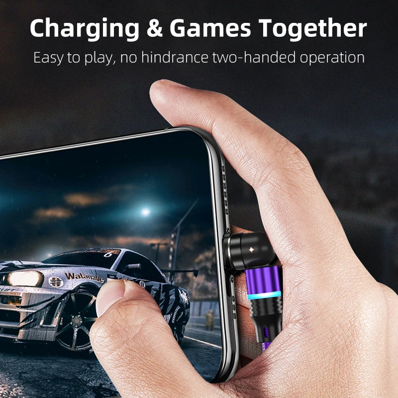3 in 1 540 Degree Rotating Magnetic Charging Cable with LED Connector for Type C Micro iPhone
