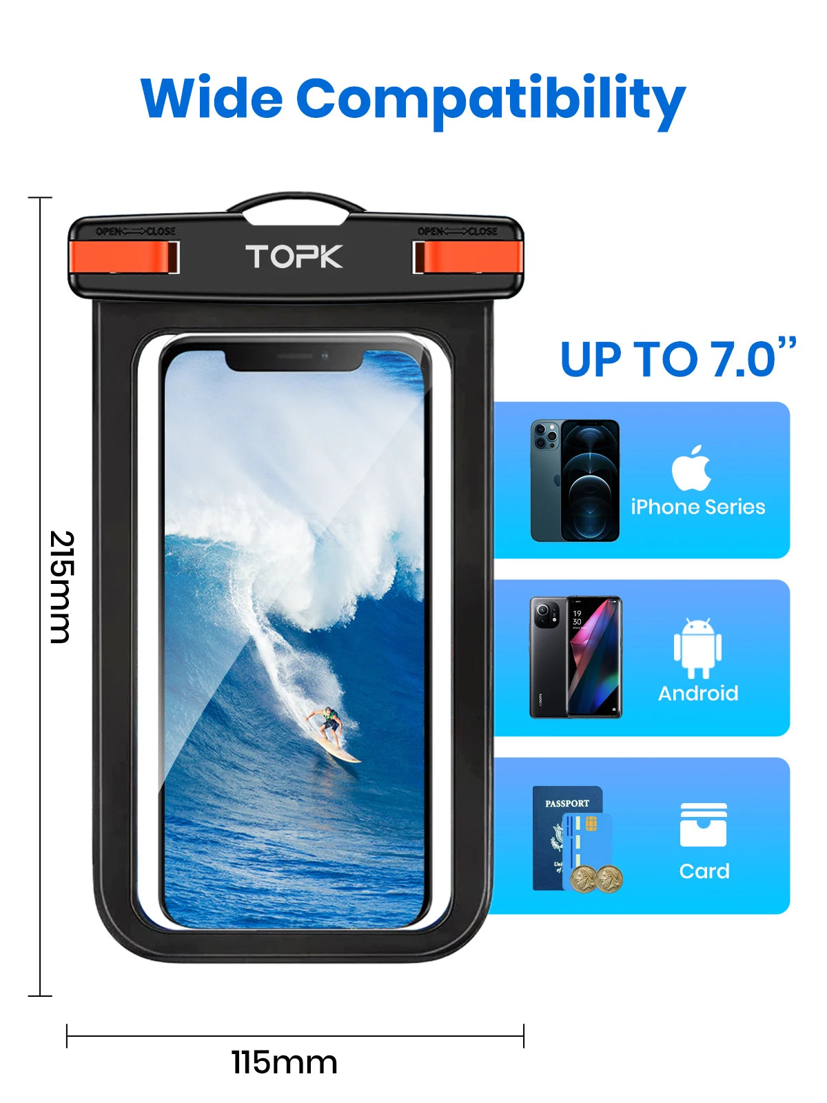 Waterproof Phone IPX8 Universal Dry Bag Clear Touch Windows, Secure Lock for Travel & Water Sports