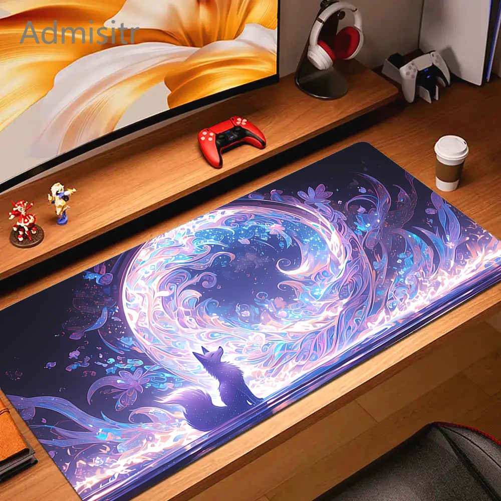 XXL Cartoon Fox Gaming Mouse Pad Non-Slip Rubber Desk Mat for Computer and Office Use