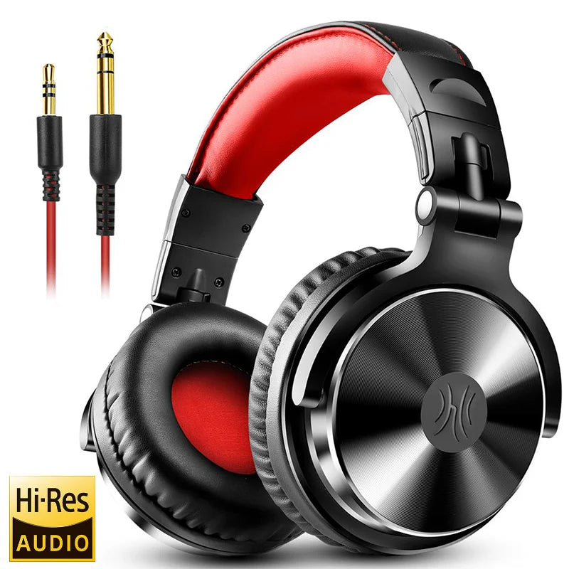 Professional Wired Studio Monitor Headphones with Microphone Over Ear Headset for Mixing and Gaming