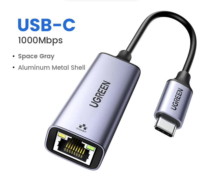 USB C to Ethernet Adapter Gigabit 1000Mbps RJ45 LAN Network Dongle for Laptop Tablet