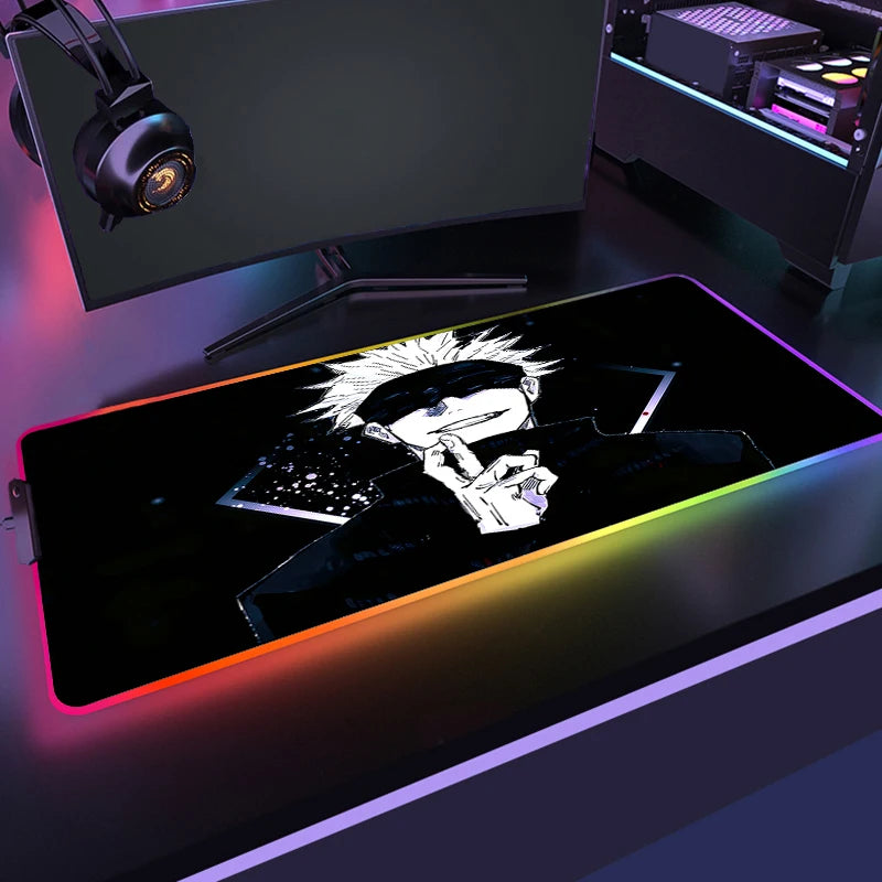 RGB Anime Gaming Mouse Mat XL with LED Lighting Non Slip Waterproof Desk Pad for Keyboard and Mouse