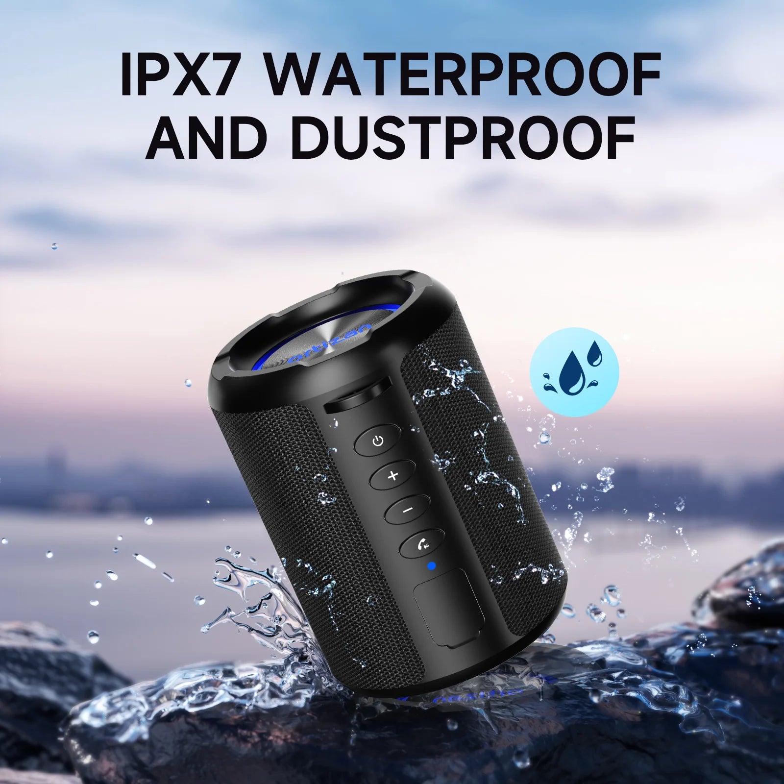 Portable Wireless Bluetooth Speaker with Deep Bass, IPX7 Waterproof Rating and RGB Lights