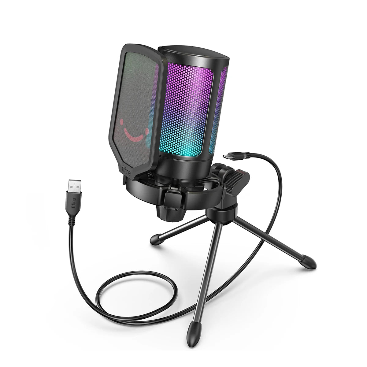 RGB USB Condenser Gaming Microphone with Pop Filter Shock Mount Gain Control Plug and Play for PC