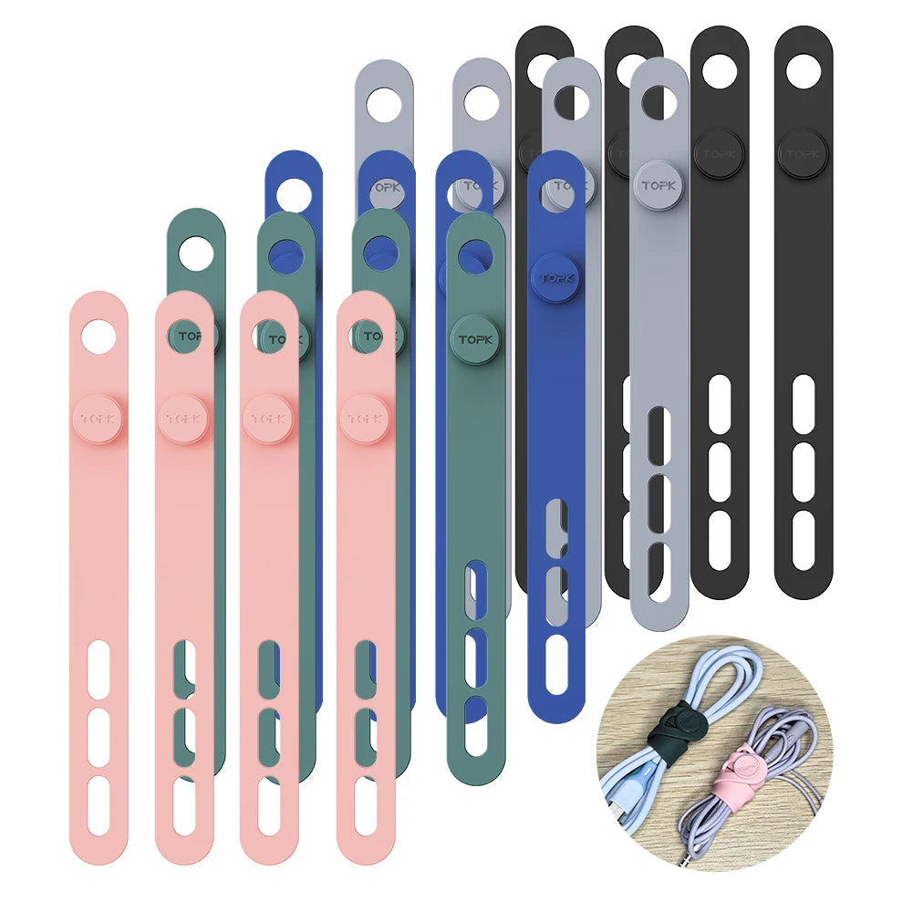 Reusable Silicone Cable Ties Cord Organiser Straps Adjustable Lengths for Wires Home Office