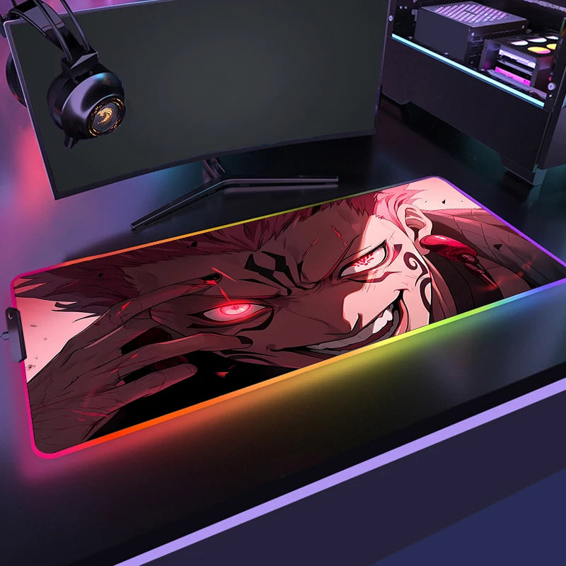 RGB Anime Gaming Mouse Mat XL with LED Lighting Non Slip Waterproof Desk Pad for Keyboard and Mouse