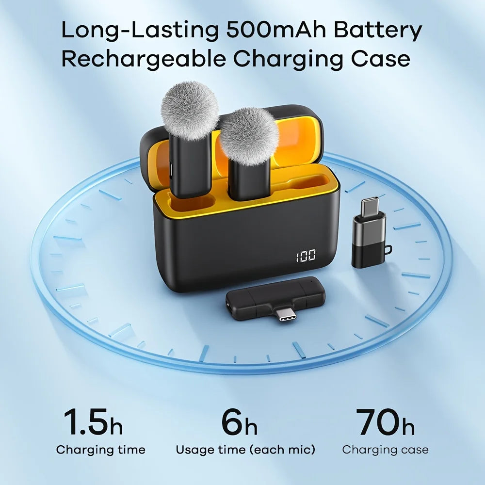 Wireless Lavalier Microphone with Charging Case Noise-Cancelling Clip Mic for Phones and Laptops