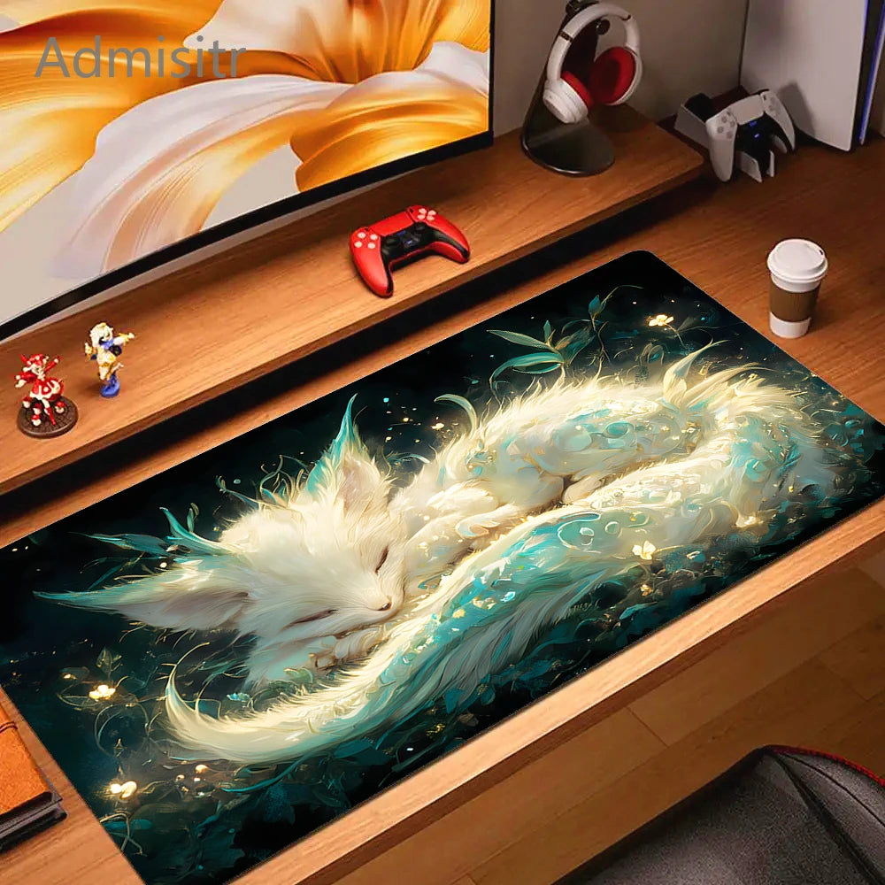 XXL Cartoon Fox Gaming Mouse Pad Non-Slip Rubber Desk Mat for Computer and Office Use