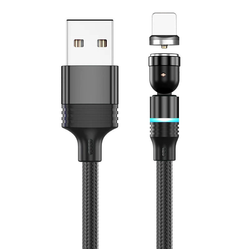 3 in 1 540 Degree Rotating Magnetic Charging Cable with LED Connector for Type C Micro iPhone