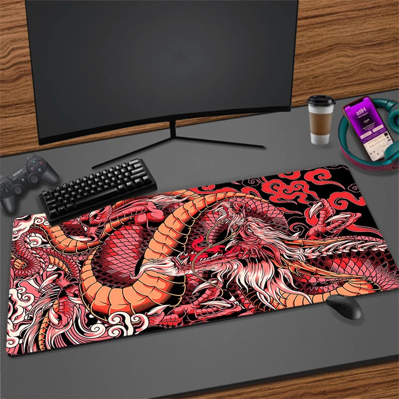 Large Extended Anti-Slip Mouse Pad for Gaming Desk with Durable Stitched Edges and Dragon Design