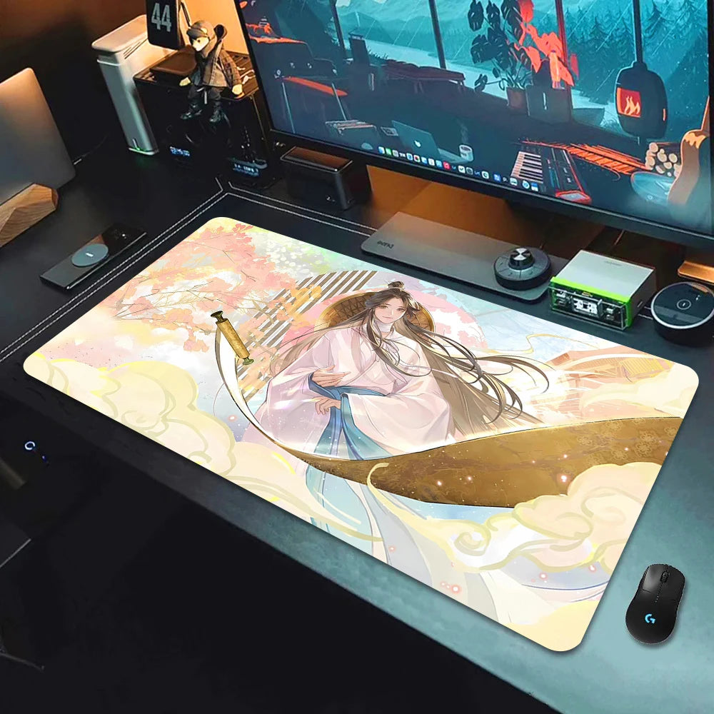Large Non-slip Desk Mouse Pad with Stitched Edges and Wrist Rest for Office and Gaming Setups