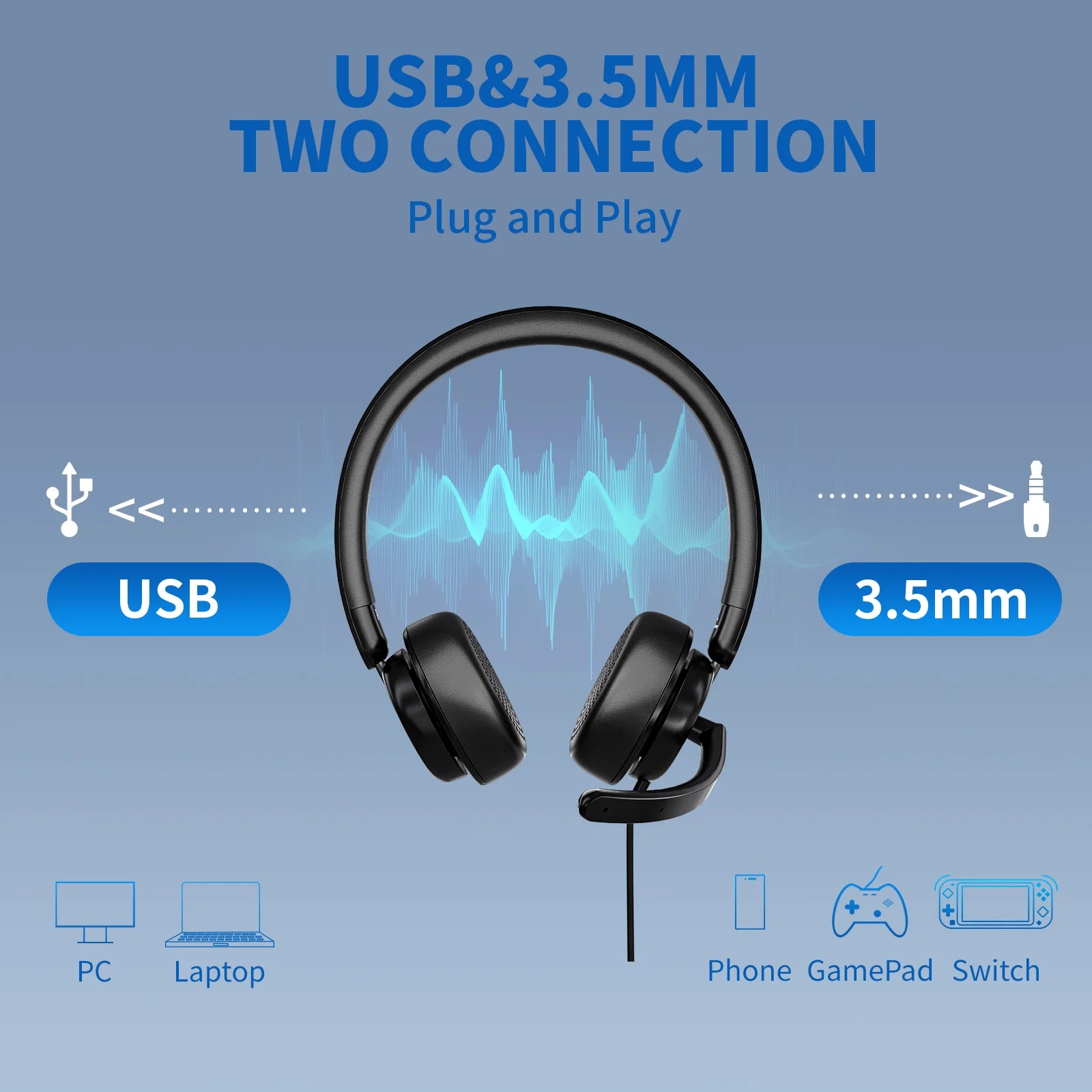 Wireless Bluetooth Headset with AI Noise Cancelling Microphone and Charging Base