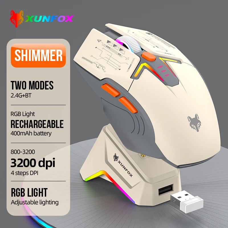 Wireless Bluetooth RGB Mouse with Magnetic Charging and Dual Mode for Gaming and Work