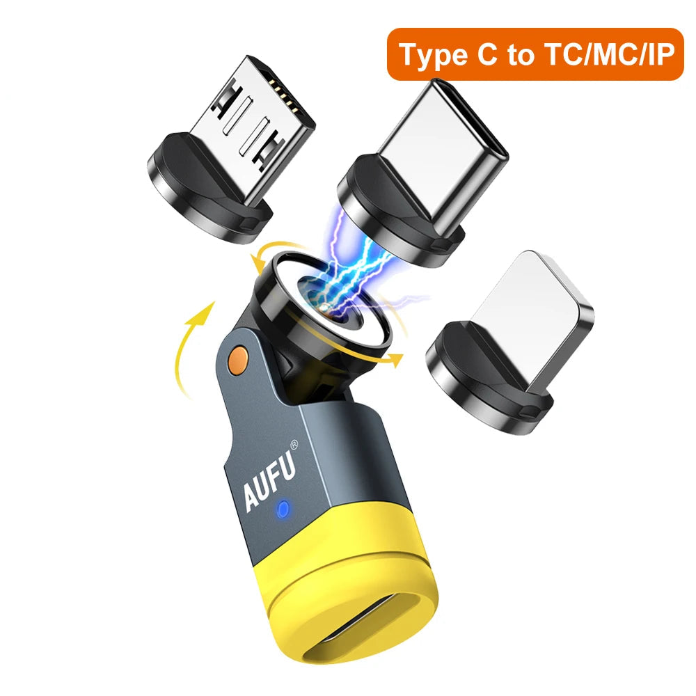 1 Pin Magnetic OTG Adapter 540 Degree Swivel Charging Converter for Type C Micro and iPhone