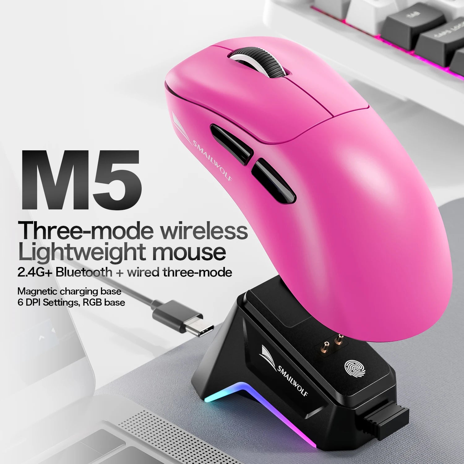 Lightweight Wireless Gaming Mouse with Bluetooth and Three Mode Connectivity for Laptops