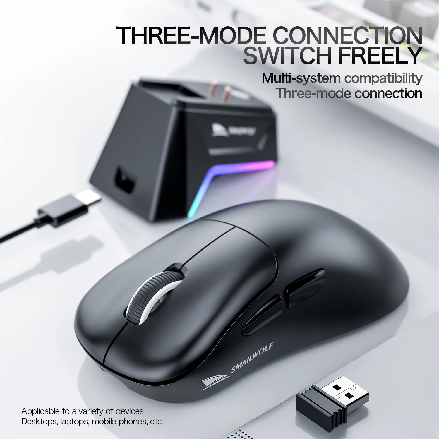 Lightweight Wireless Gaming Mouse with Bluetooth and Three Mode Connectivity for Laptops