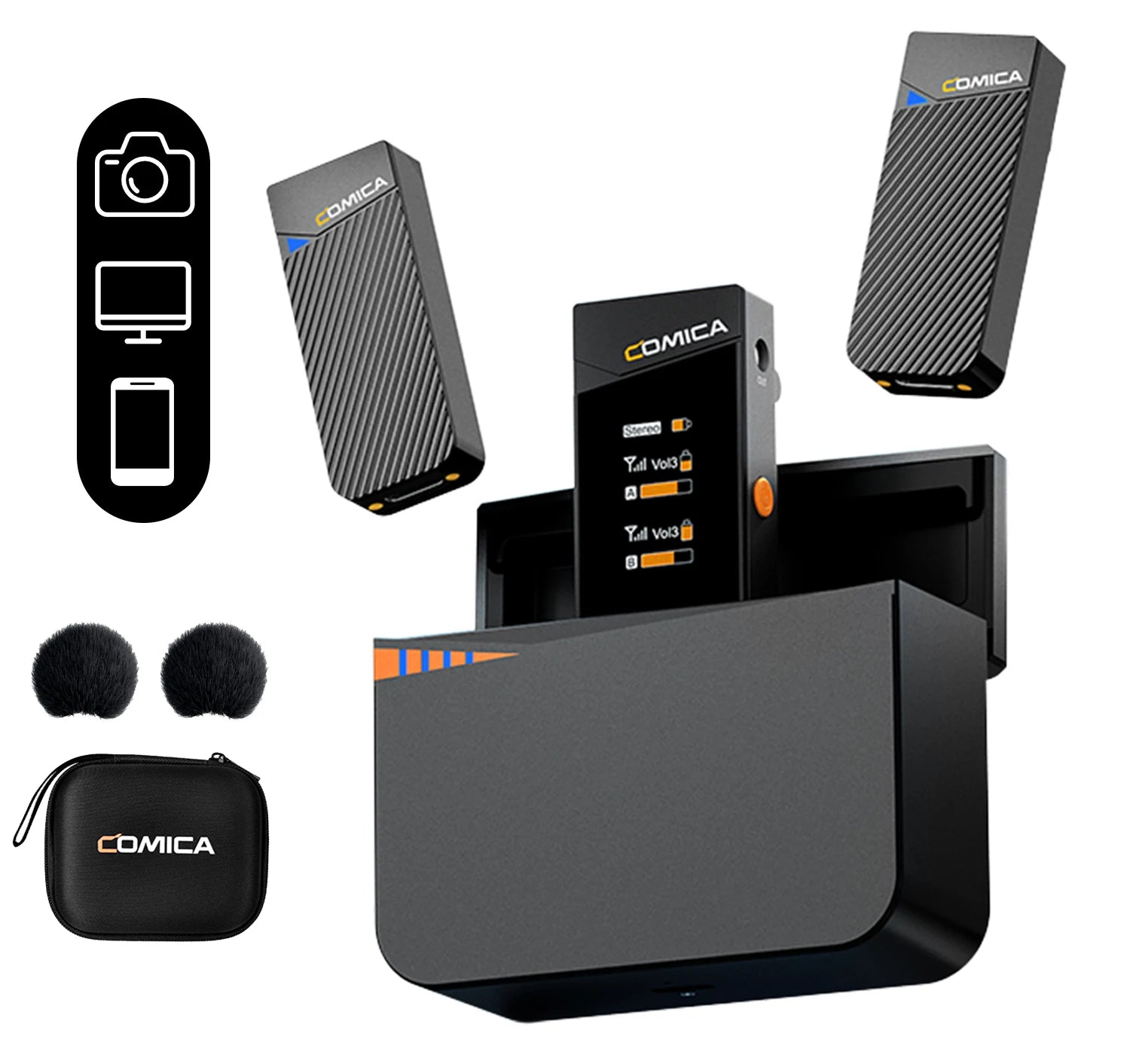 2.4GHz Mini Wireless Lavalier Microphone with Charging Case for Camera Phone Podcast Interview