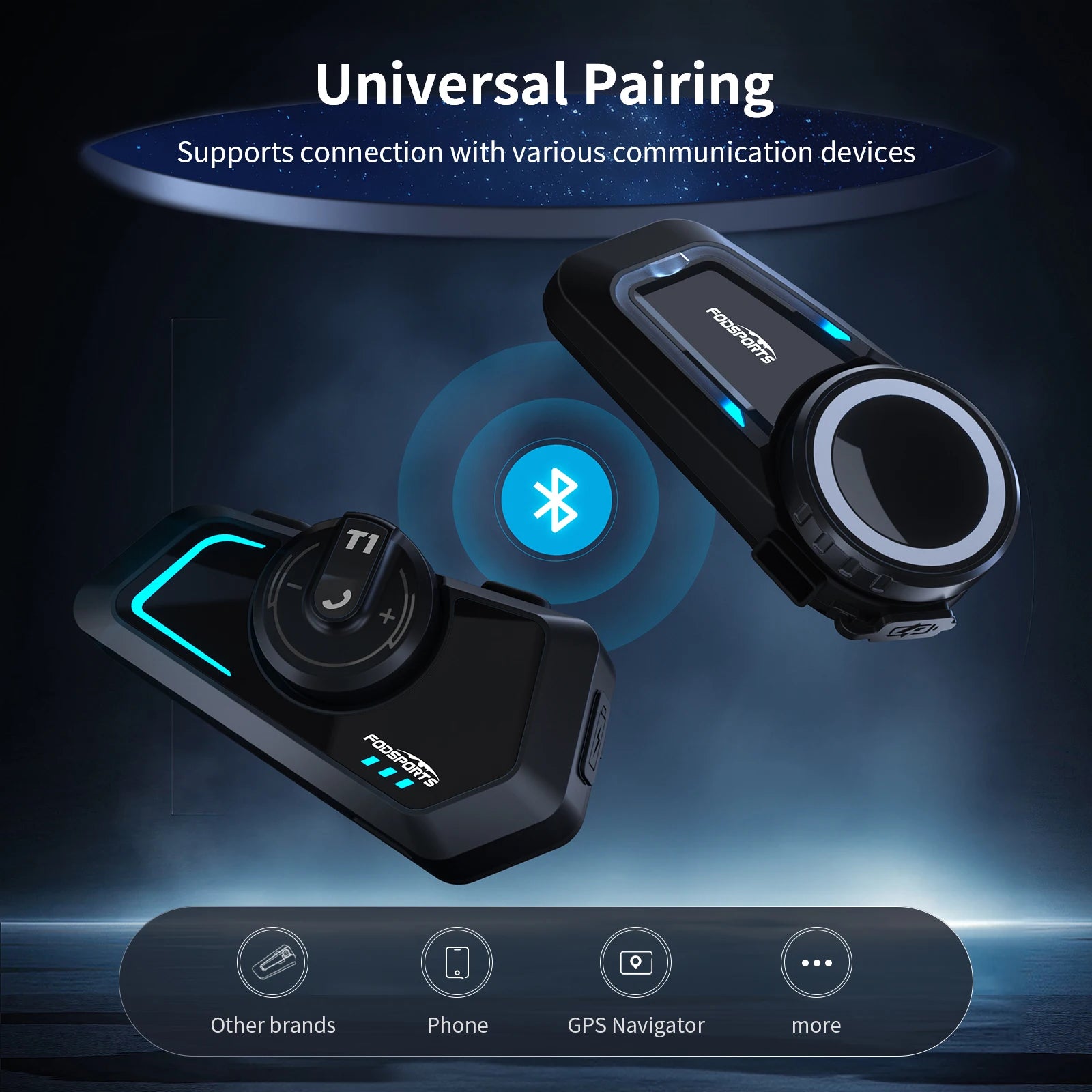 Motorcycle Helmet Bluetooth Intercom Headset with 1000M Range and FM Radio for All Helmets