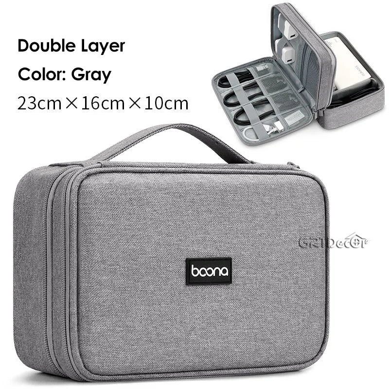 Double Layer Hard Shell Tech Organizer Case for Cables Chargers Earbuds USB Drives Travel Storage