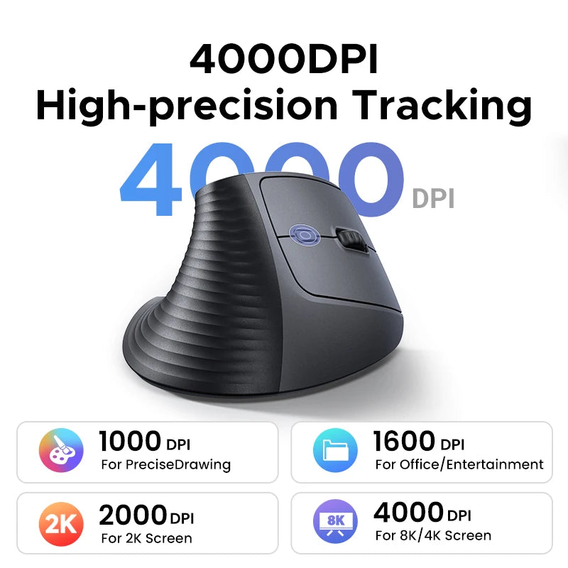 Vertical Wireless Ergonomic Mouse 2.4GHz 4000DPI Silent Buttons for Laptop PC Mac Tablet