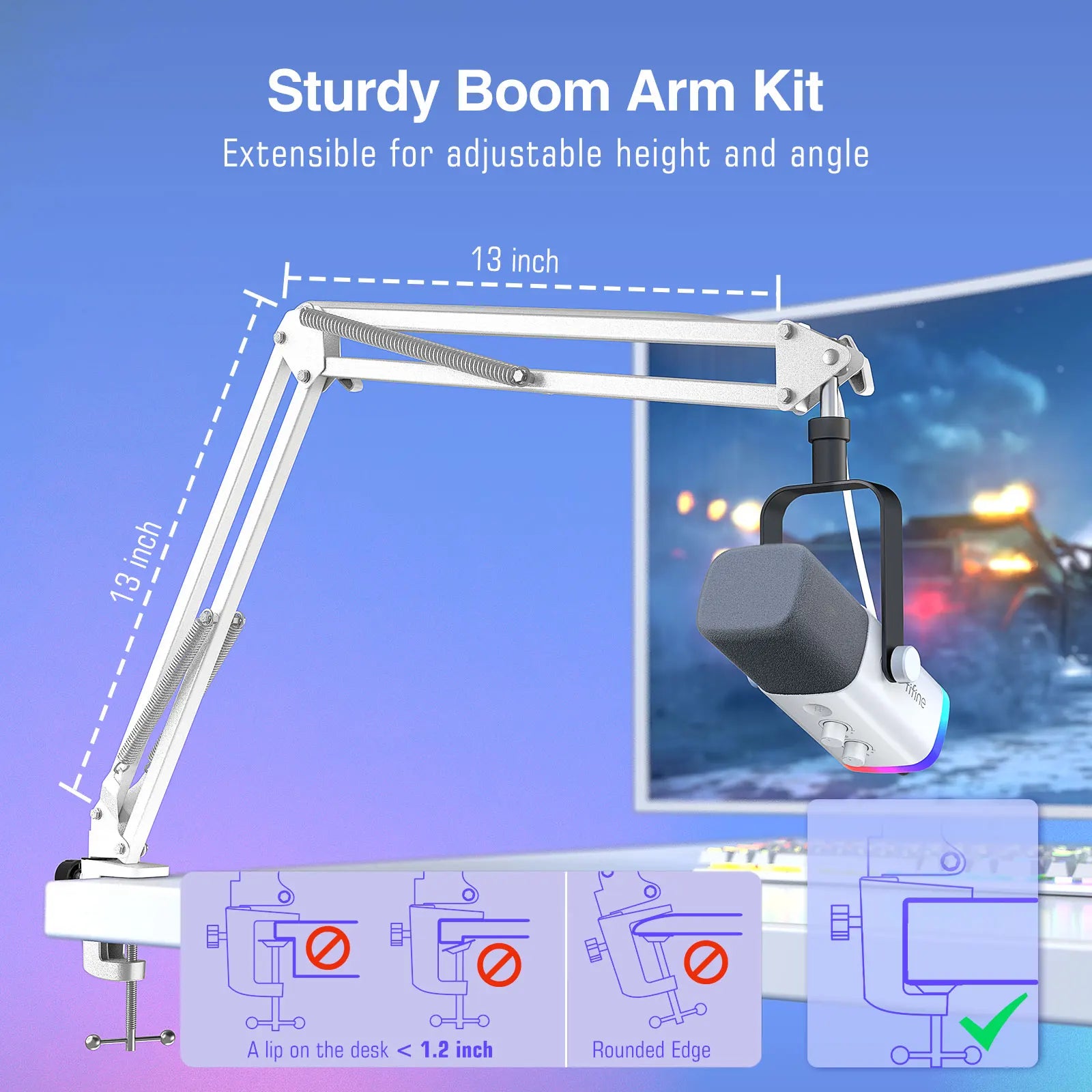 USB XLR Dynamic Gaming Microphone Kit with Boom Arm RGB Monitoring for PC PS5 PS4 Streaming