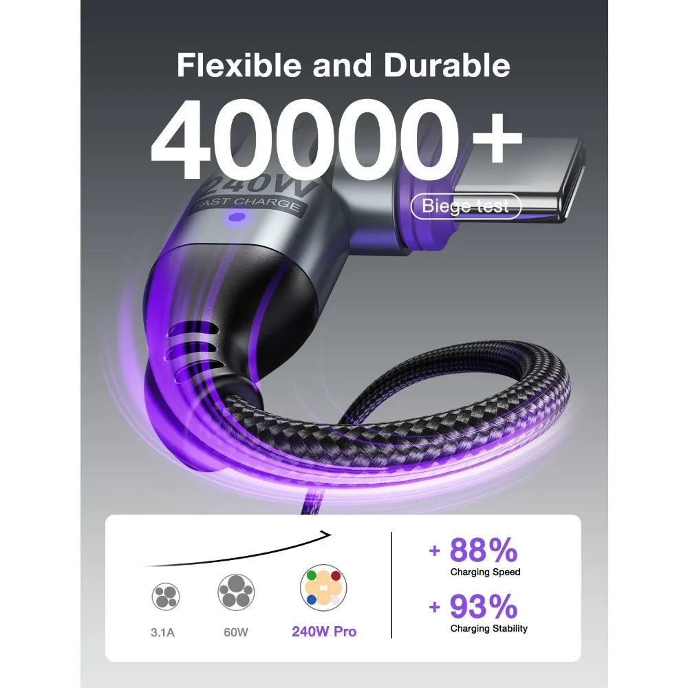 Magnetic 240W Fast Charging USB Cable with 180 Degree Rotation for iPhone and Type C Devices