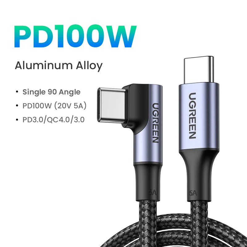 100W USB-C to USB-C Fast Charging Cable 5A Power Delivery Lead for Laptops Tablets Phones