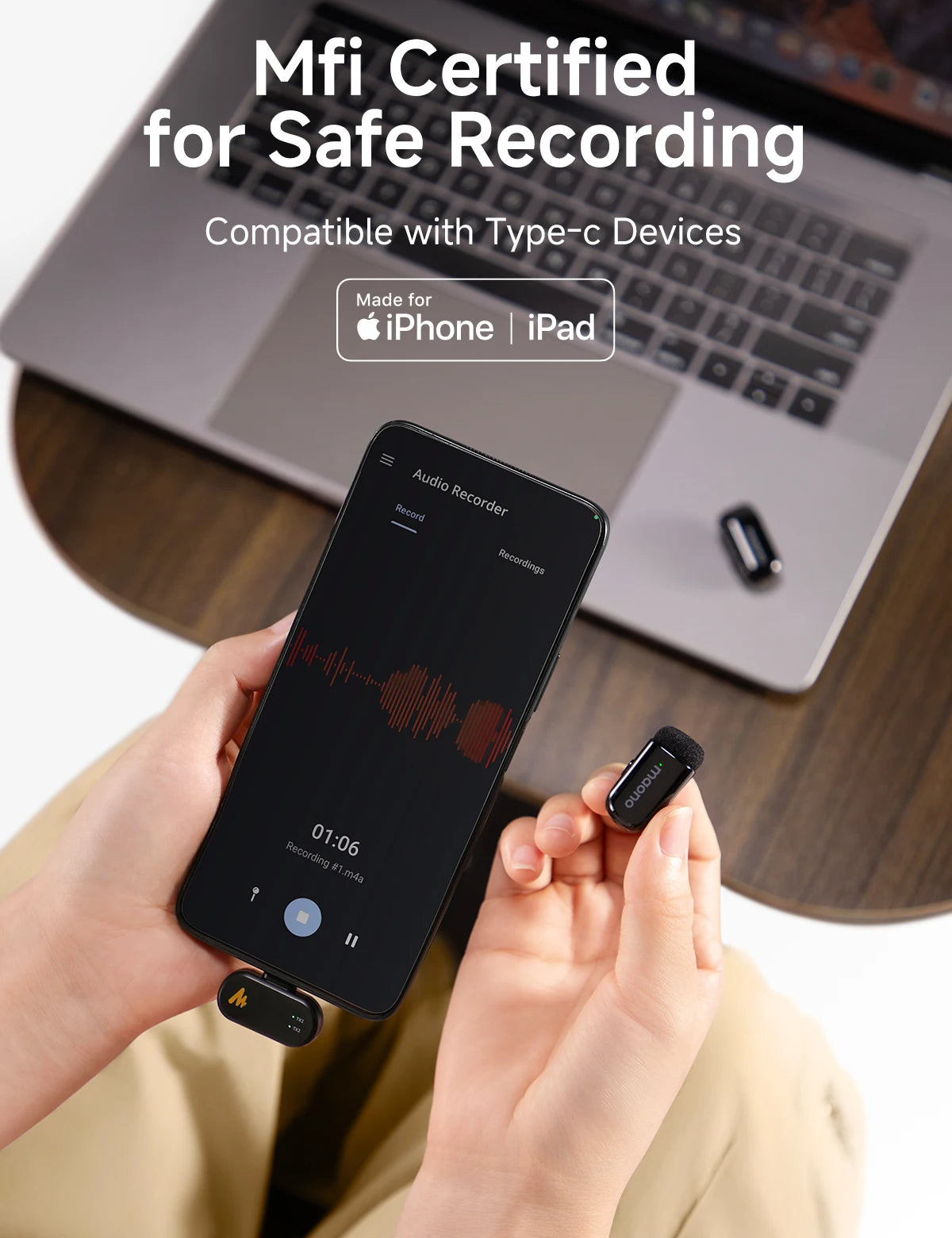 Wireless Lapel Microphone T1 mini AI Noise Cancelling Mini Lavalier Mic for Video Streaming Phone