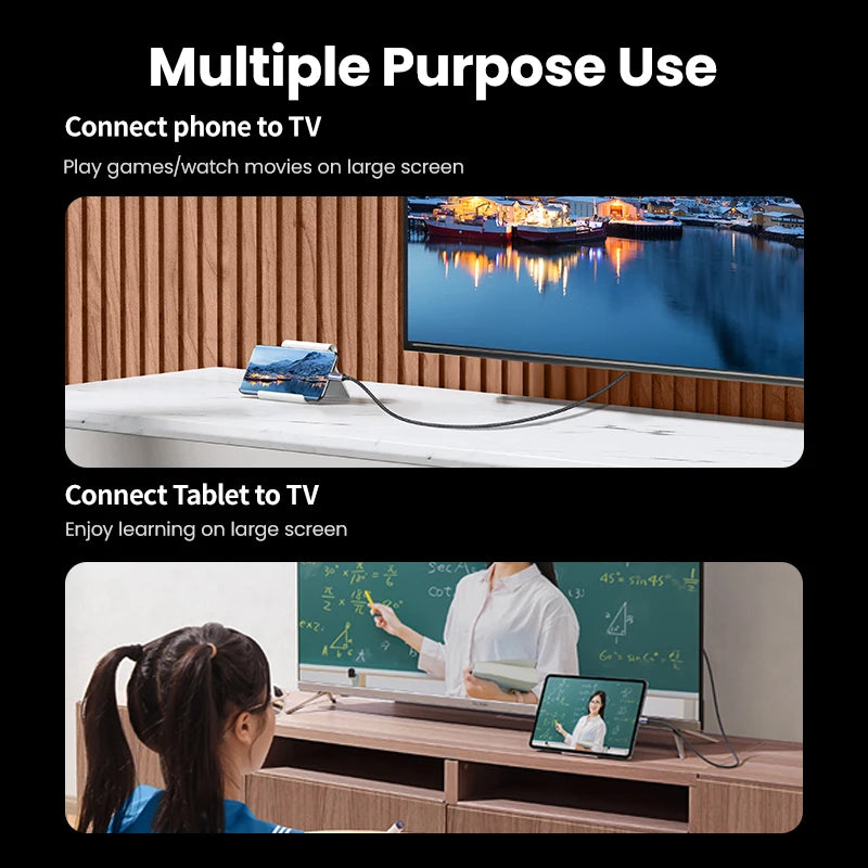 USB-C to HDMI 2.1 Cable up to 4K at 120Hz Support for Monitors TVs Laptops Tablets