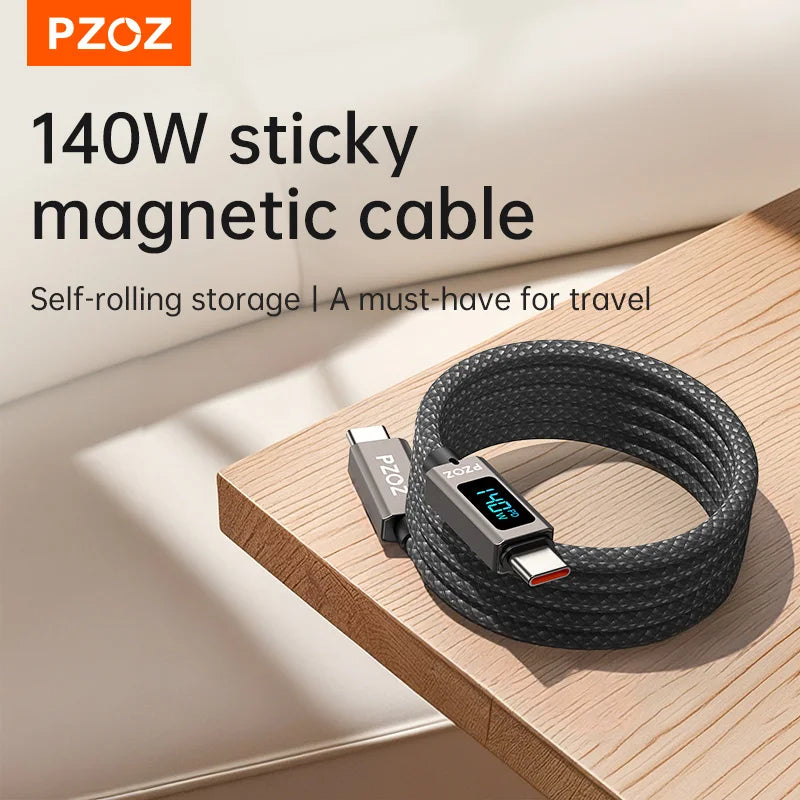 Magnetic USB-C Fast Charging Cable 1m with Lightning or Type-C Connectors for Phones and Laptops