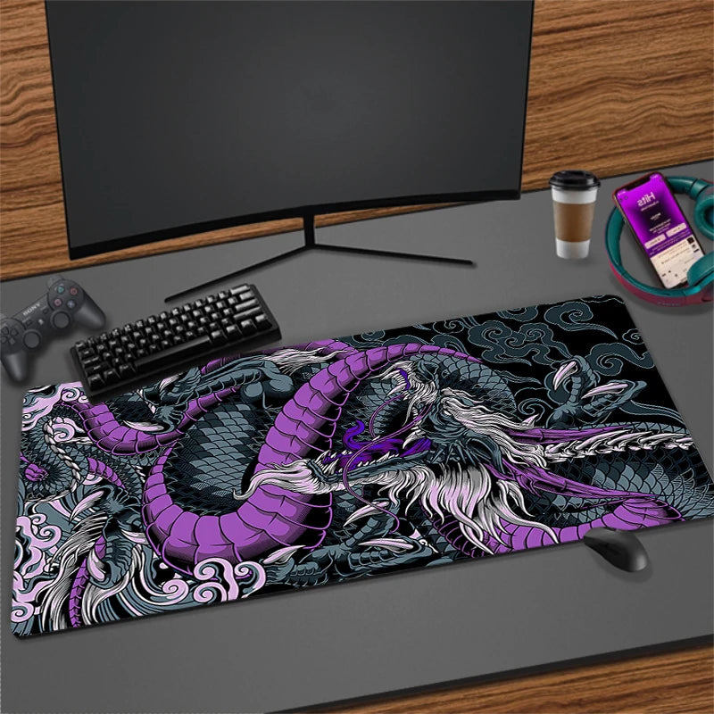 Large Extended Anti-Slip Mouse Pad for Gaming Desk with Durable Stitched Edges and Dragon Design